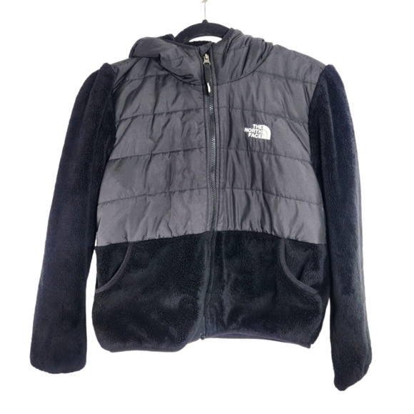 The North Face Black Sherpa Mashup Hoodie Full Zip Jacket Girls Large 14/16 - Picture 2 of 16